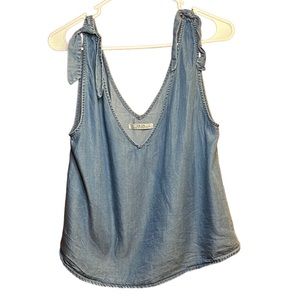 Cotton: On Tie Strap Blue Lyocell Top- Size Large